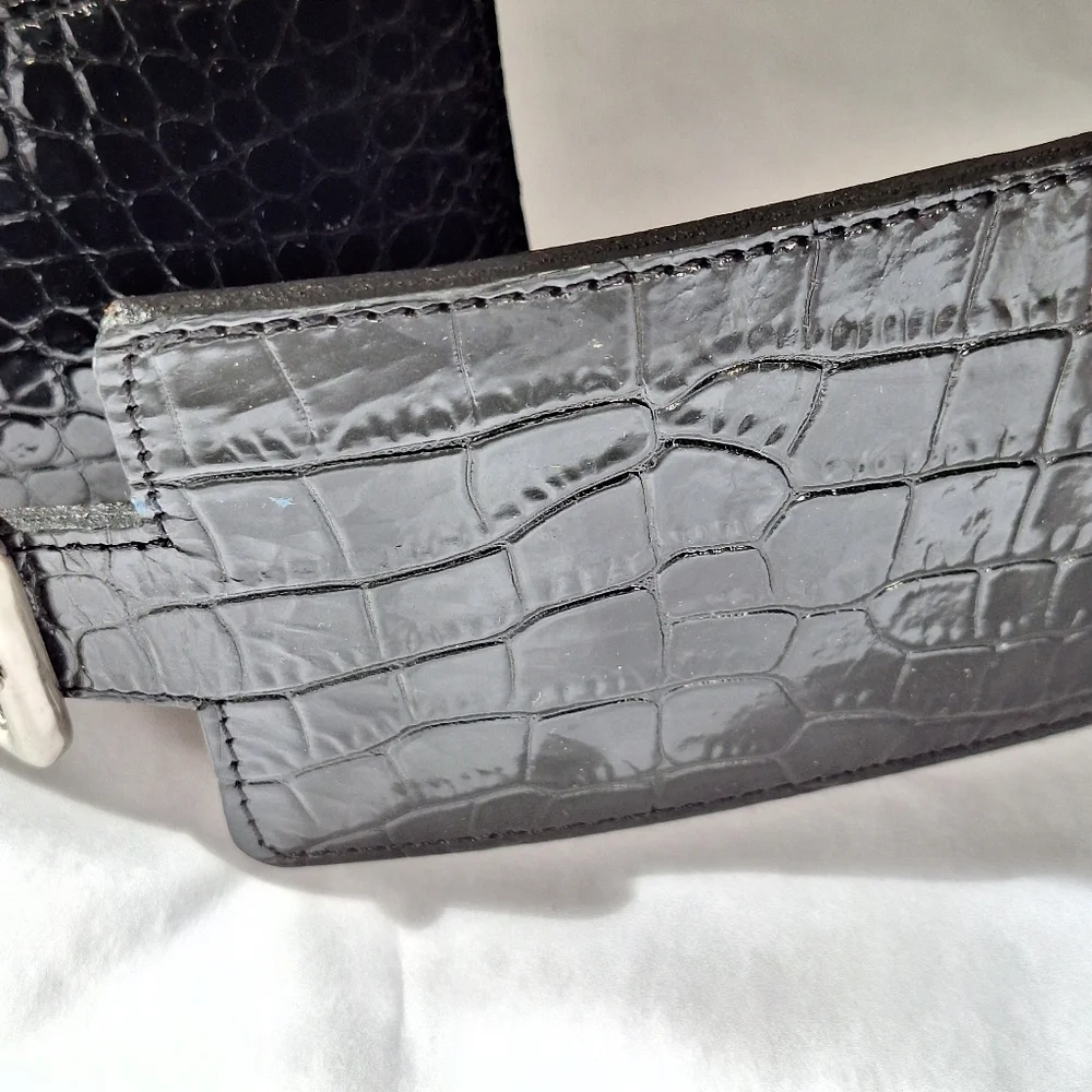 Club Monaco Embossed wide black leather belt S